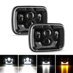 (2pcs/set) 7x6 Inch Black LED Rectangular Headlights with Amber Turn Signal Light& White DRL