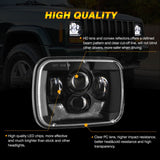 (2pcs/set) 7x6 Inch Black LED Rectangular Headlights with Amber Turn Signal Light& White DRL